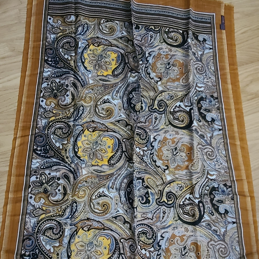 Mustard & Black Paisley Silk Scarf